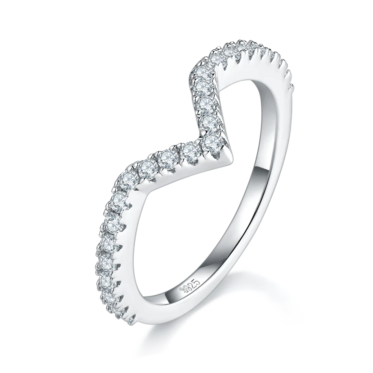 1.0 Carat Princess Cut Moissanite V-Shape Ring Set in S925 Silver Plated Platinum