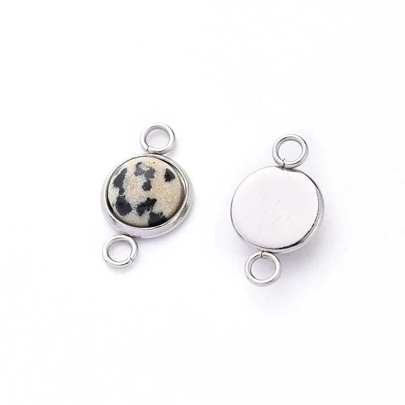 10 PCS/Package 17.5x10mm Hole 2~2.9mm 304 Stainless Steel Natural Stone Marble Zebra Starry Sky Polished Connectors