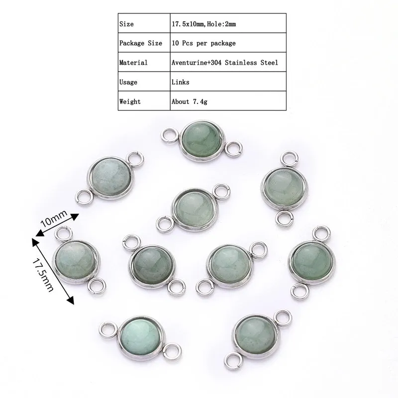 10 PCS/Package 17.5x10mm Hole 2~2.9mm 304 Stainless Steel Natural Stone Marble Zebra Starry Sky Polished Connectors