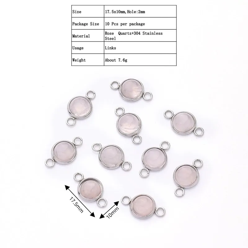 10 PCS/Package 17.5x10mm Hole 2~2.9mm 304 Stainless Steel Natural Stone Marble Zebra Starry Sky Polished Connectors