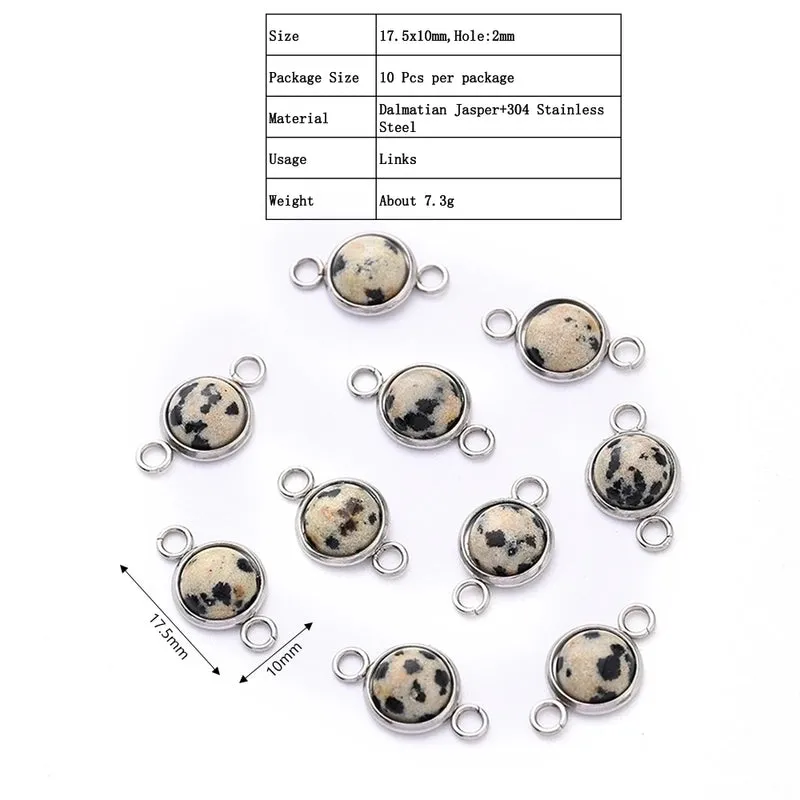 10 PCS/Package 17.5x10mm Hole 2~2.9mm 304 Stainless Steel Natural Stone Marble Zebra Starry Sky Polished Connectors
