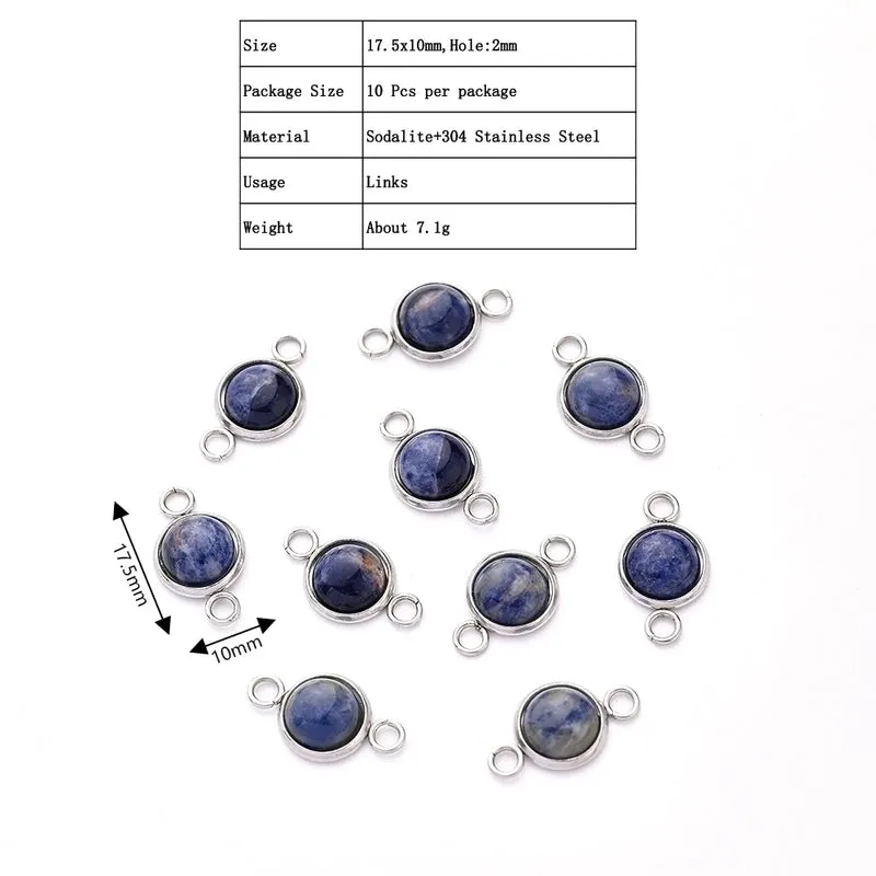 10 PCS/Package 17.5x10mm Hole 2~2.9mm 304 Stainless Steel Natural Stone Marble Zebra Starry Sky Polished Connectors