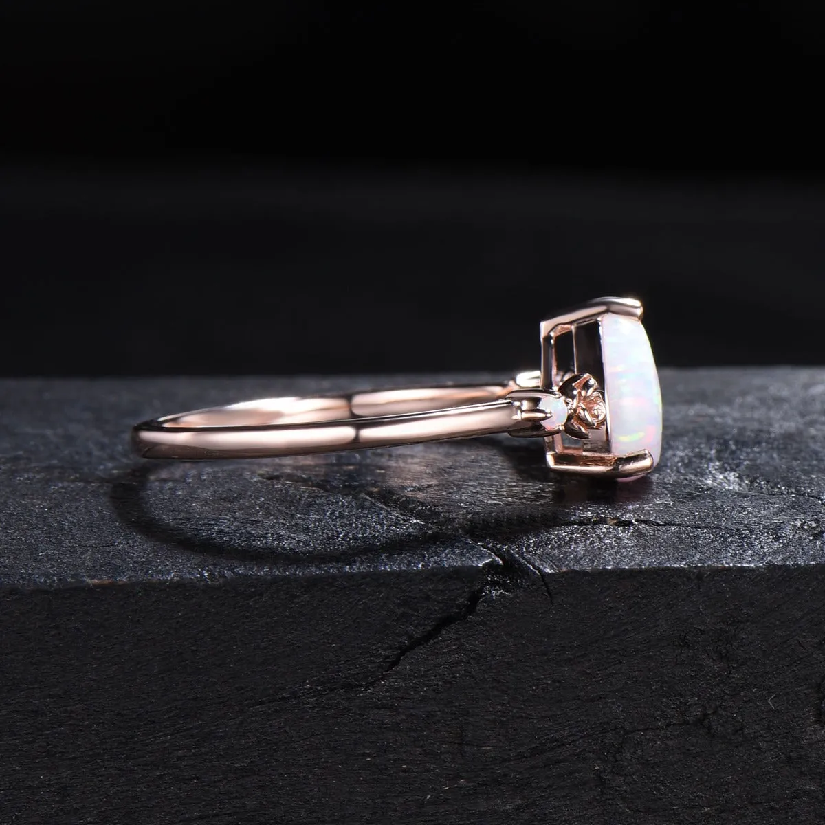 1.25ct Pear Shaped White Opal Engagement Ring Rose Flower Band Floral Opal Ring Nature Inspired Opal Ring October Birthstone Birthday Gift