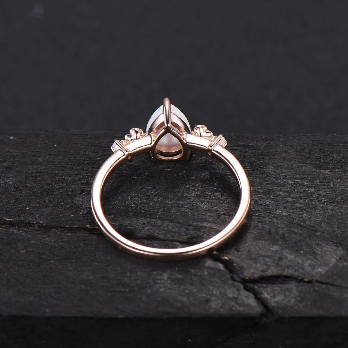 1.25ct Pear Shaped White Opal Engagement Ring Rose Flower Band Floral Opal Ring Nature Inspired Opal Ring October Birthstone Birthday Gift