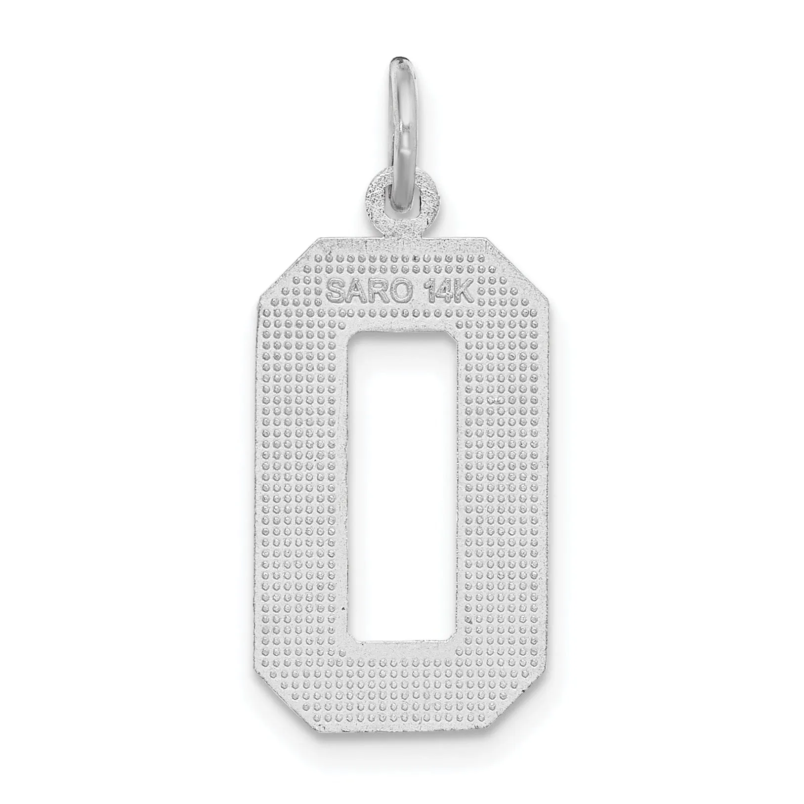 14k White Gold Diamond Cut Finish Large Size Number 0 Charm Pendant