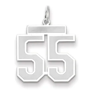 14k White Gold Satin Brush Finish Medium Size Number 55 Charm Pendant