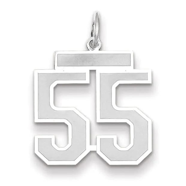 14k White Gold Satin Brush Finish Medium Size Number 55 Charm Pendant