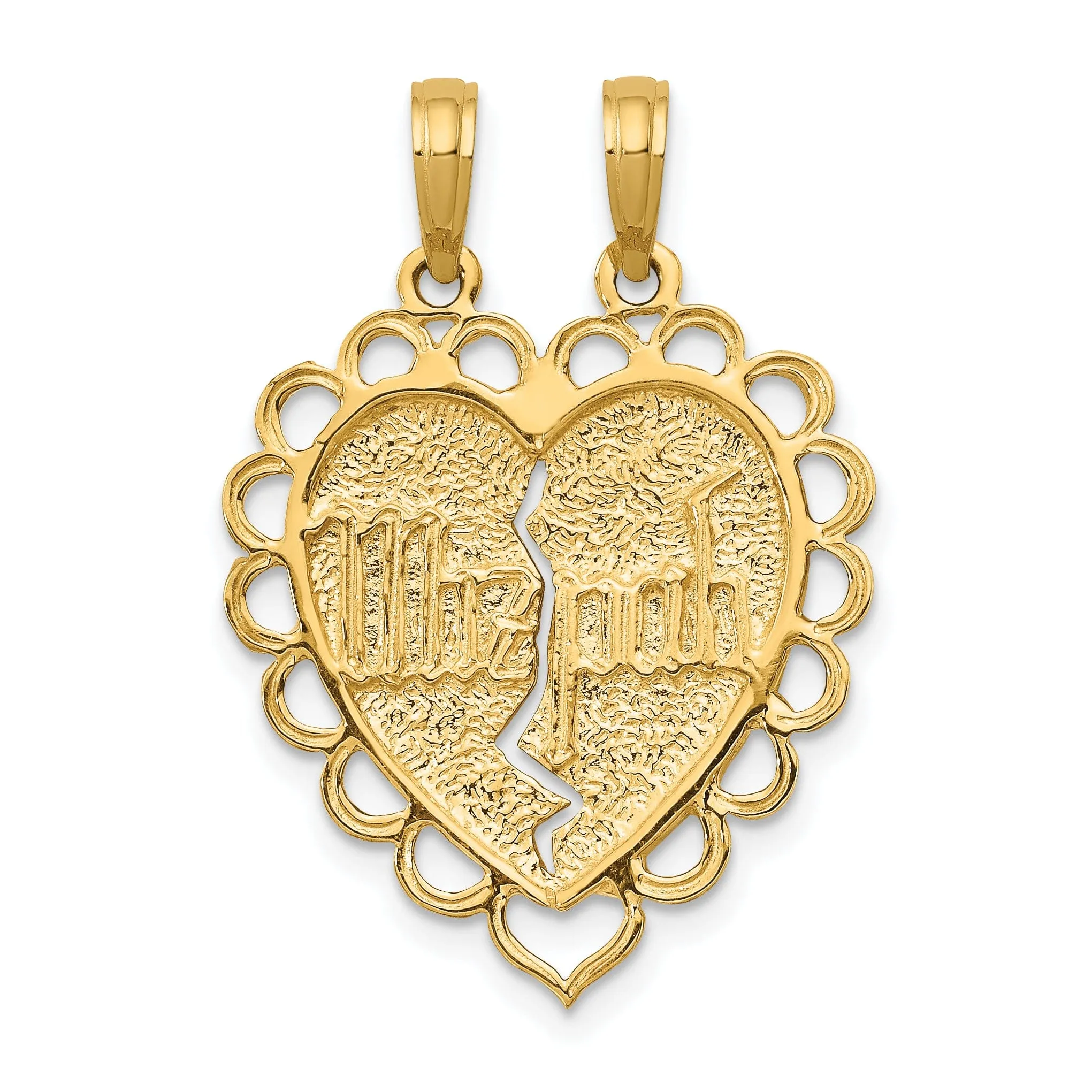 14k Yellow Gold 2 Piece Mizpah Charm Pendant. Engraving fee $22.00.
