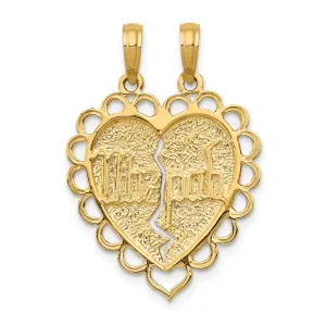 14k Yellow Gold 2 Piece Mizpah Charm Pendant. Engraving fee $22.00.