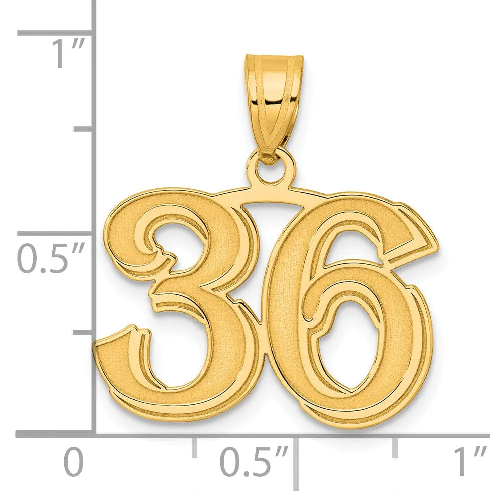 14k Yellow Gold Polished Etched Finish Number 36 Charm Pendant