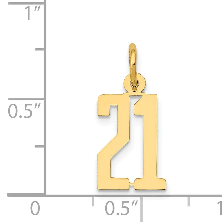 14K Yellow Gold Polished Finish Small Size Elongated Shape Number 21 Charm Pendant