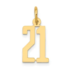 14K Yellow Gold Polished Finish Small Size Elongated Shape Number 21 Charm Pendant