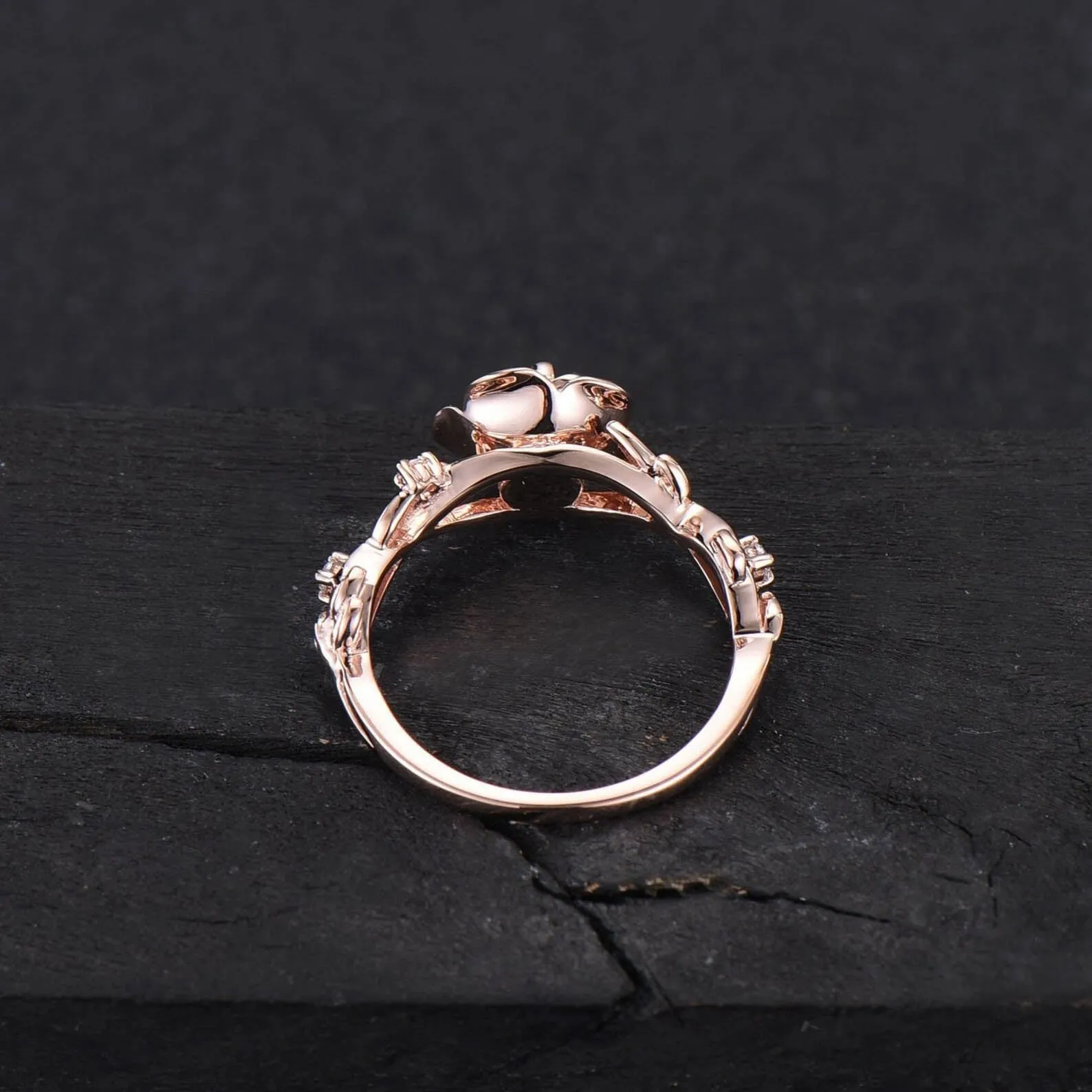 5mm Nature Inspired Blue Sapphire Ring 10K Yellow Gold Twig Leaf Rose Flower Blue Sapphire Nature Engagement Rings Unique Anniversary Gifts