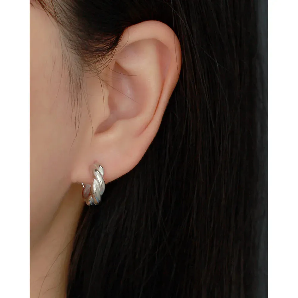 925 Sterling Silver Hoop Earrings Charm Jewelry - Twisted Metal Style - YH0445