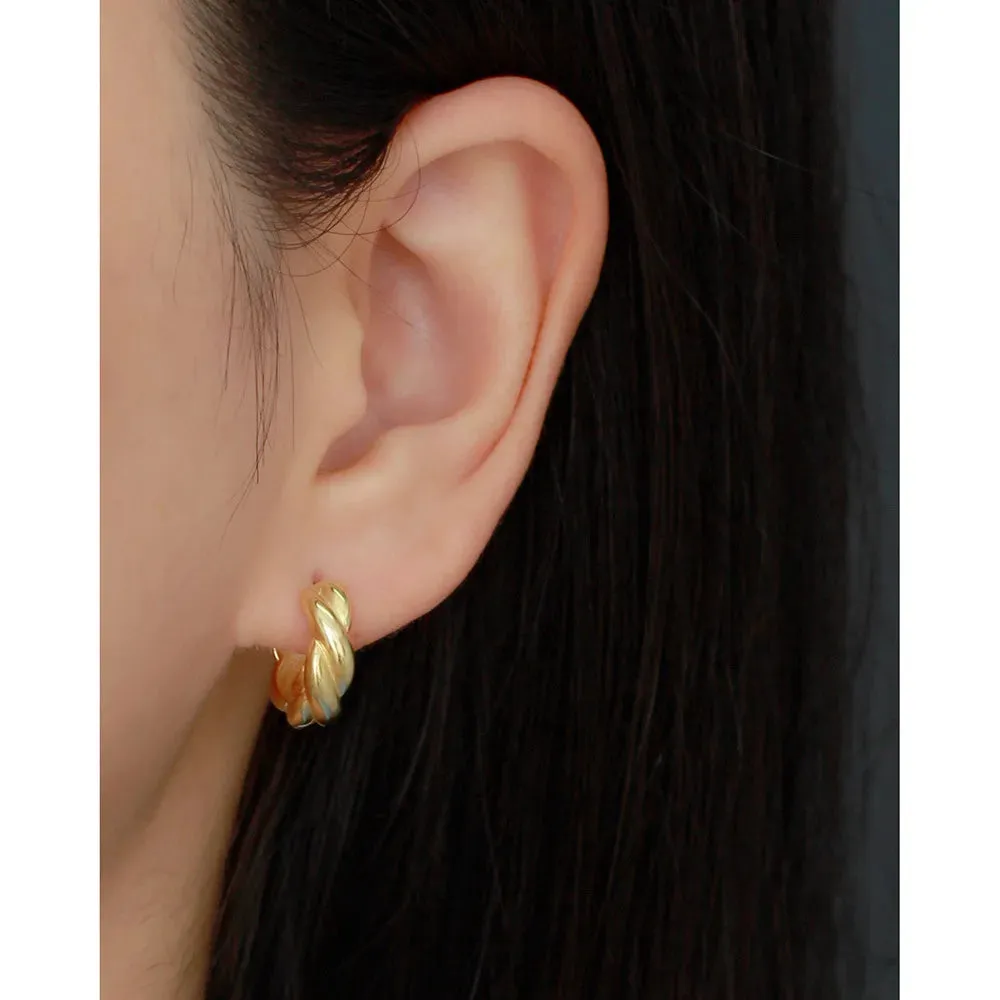 925 Sterling Silver Hoop Earrings Charm Jewelry - Twisted Metal Style - YH0445