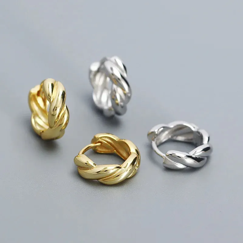 925 Sterling Silver Hoop Earrings Charm Jewelry - Twisted Metal Style - YH0445