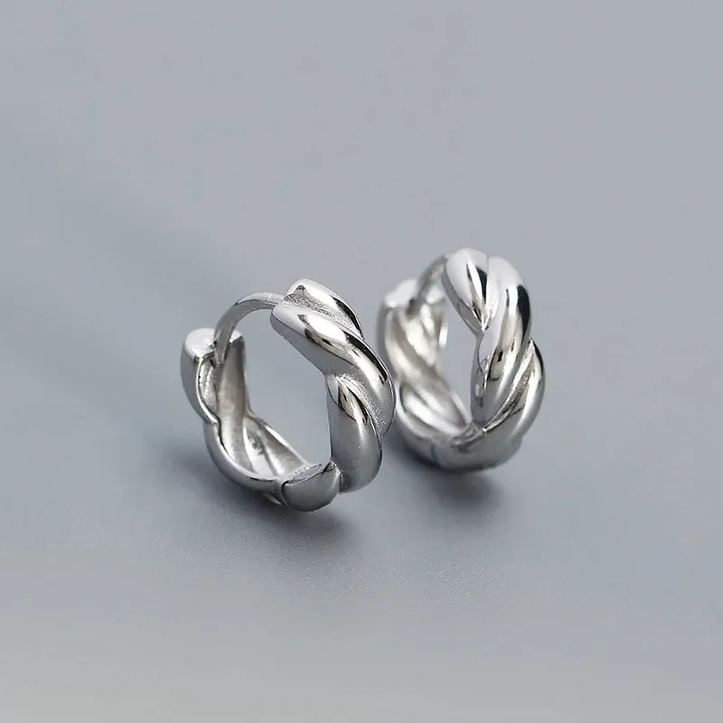 925 Sterling Silver Hoop Earrings Charm Jewelry - Twisted Metal Style - YH0445