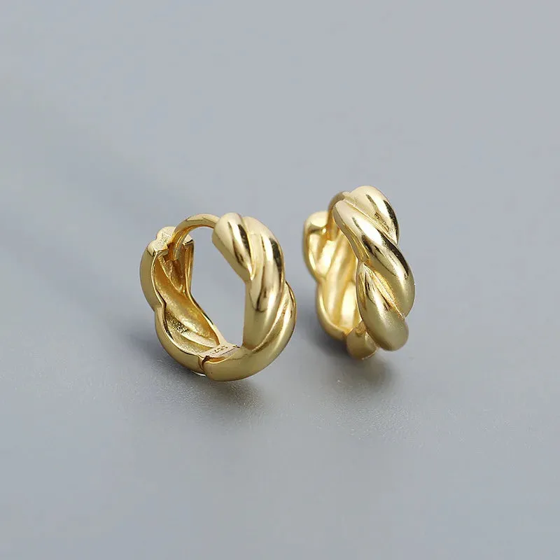 925 Sterling Silver Hoop Earrings Charm Jewelry - Twisted Metal Style - YH0445