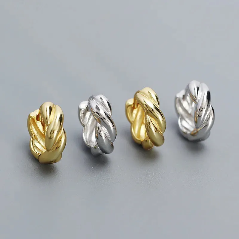 925 Sterling Silver Hoop Earrings Charm Jewelry - Twisted Metal Style - YH0445