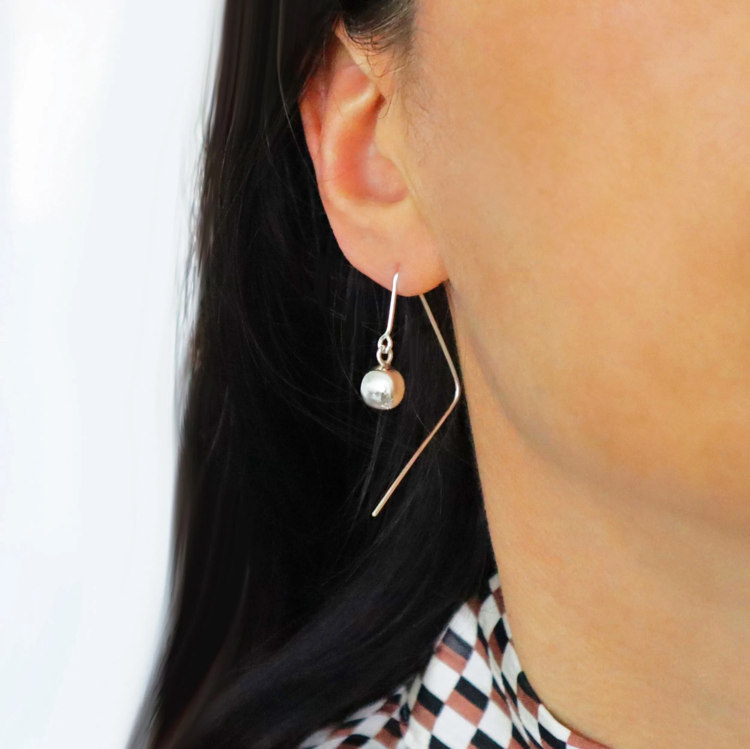 Angled 925 Silver Ball Bead Threader Drop Earrings