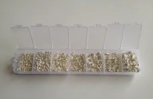 Assorted Sizes 1500 pcs Silver Plated Cut Open Jump Rings 3mm 4mm 5mm 6mm 7mm 8mm Plastic Case Box Jewelry Making Supplies Crafts