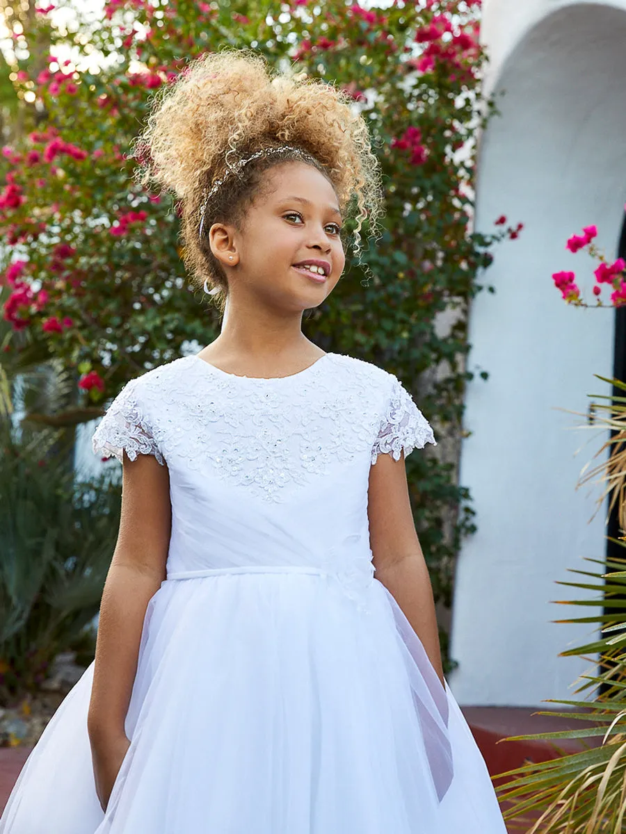 Beaded Lace & Tulle White Communion / Flower Girl Dress