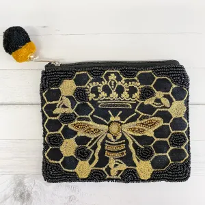 Bee Black Beaded Pouch