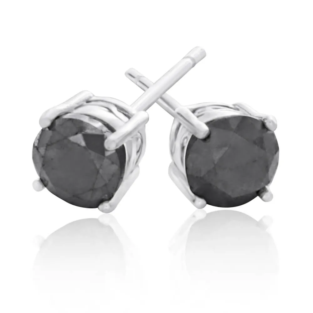 Black Diamond Sterling Silver Diamond Stud Earrings (TW=1CT)
