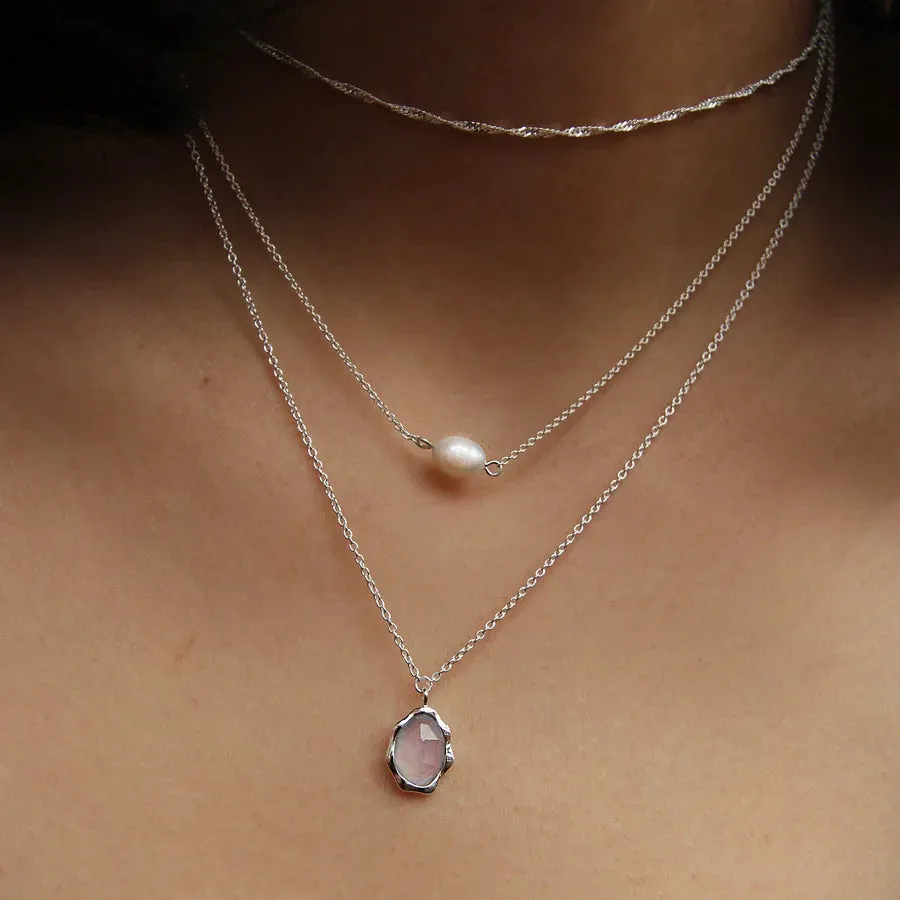 Blue Chalcedony Mood Necklace (Silver)