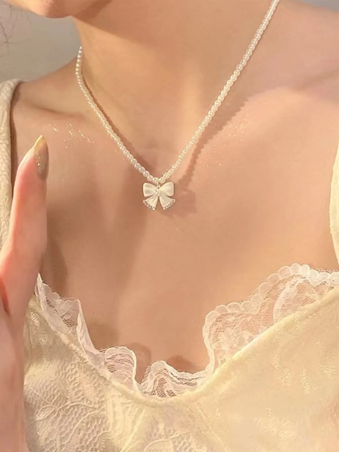 Bow Decor Pearl Beaded Necklace for Women Jewelry for Women Gift for Her