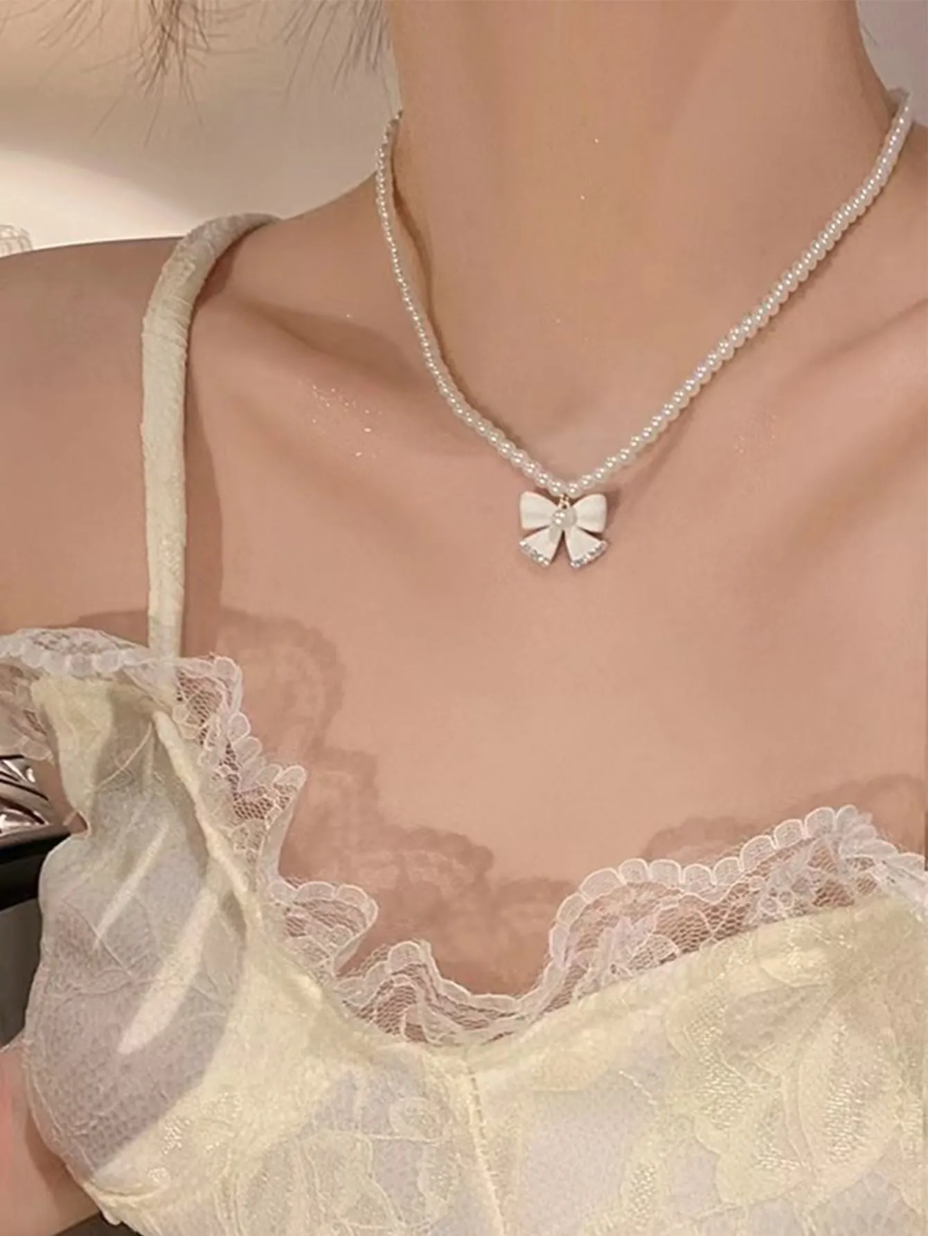 Bow Decor Pearl Beaded Necklace for Women Jewelry for Women Gift for Her