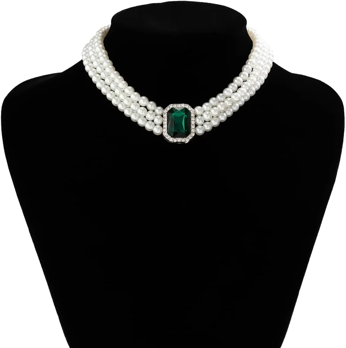 Crystal Choker Necklace for Women Earring Necklace&Bracelet Set Fashion Gemstone Pearl Necklace for Party and Wedding