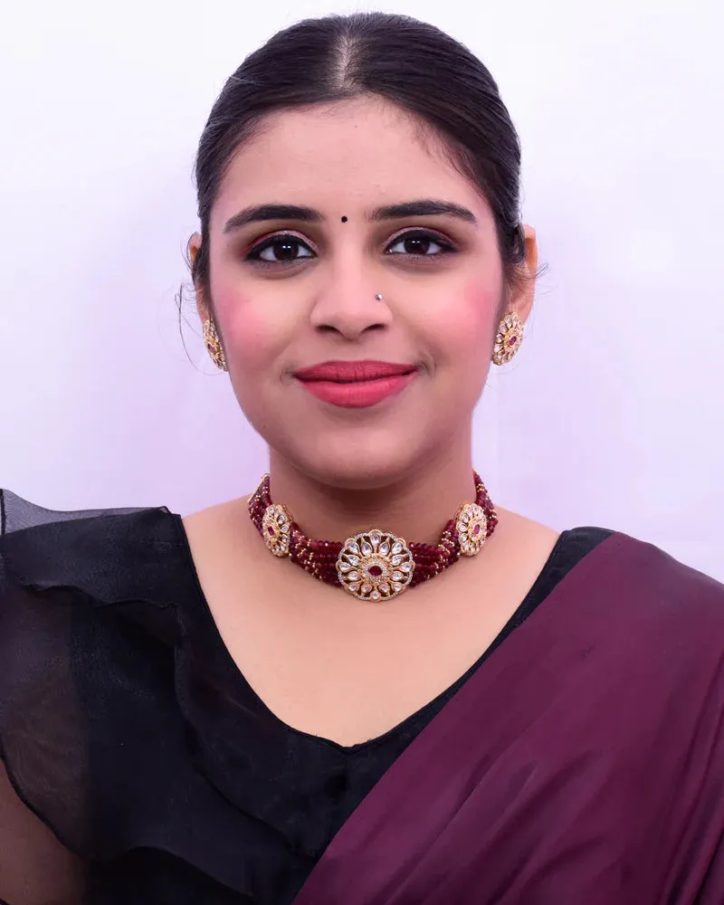 Designer Gold Plated Royal Kundan Choker Style Necklace with Earrings