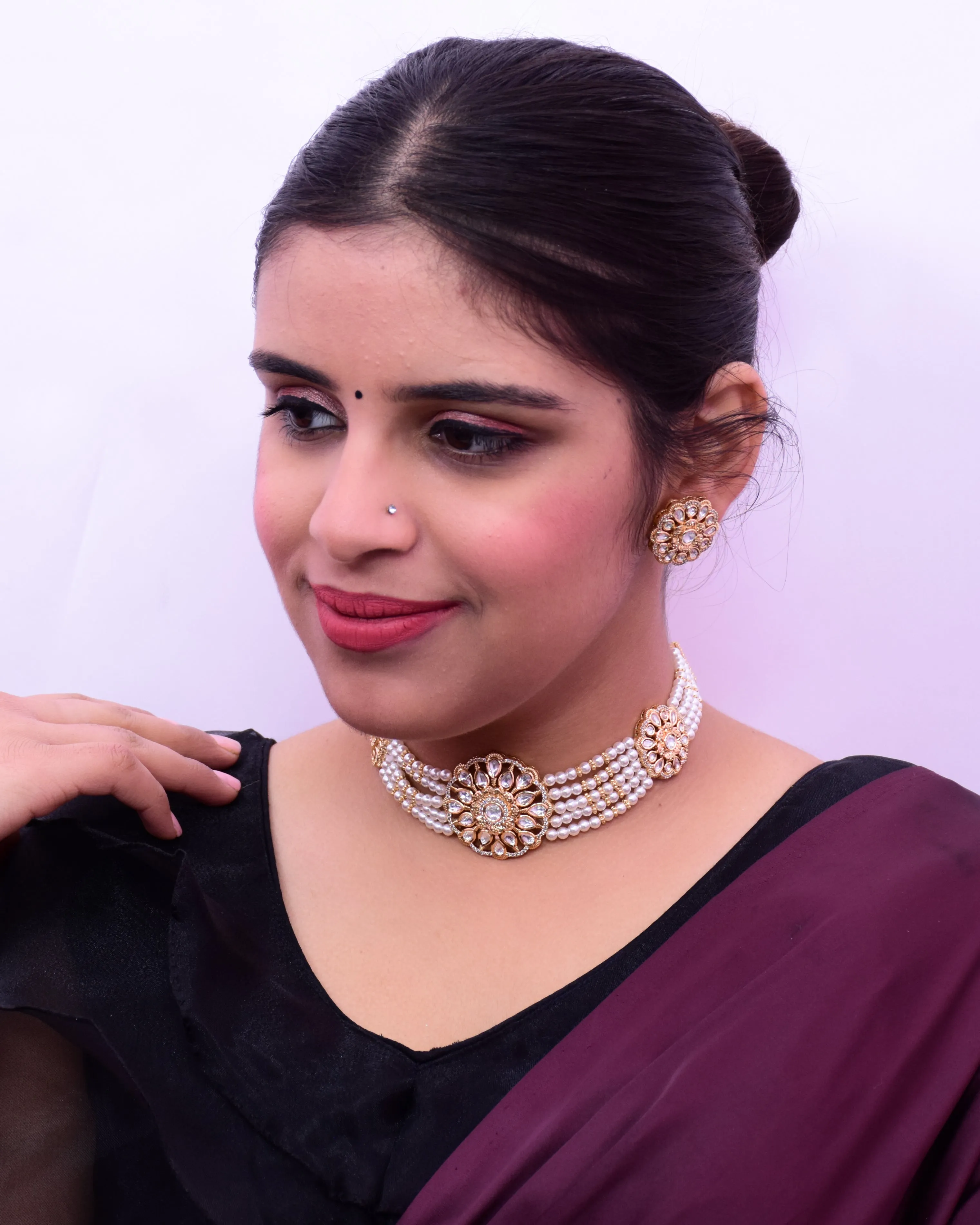 Designer Gold Plated Royal Kundan Choker Style Necklace with Earrings
