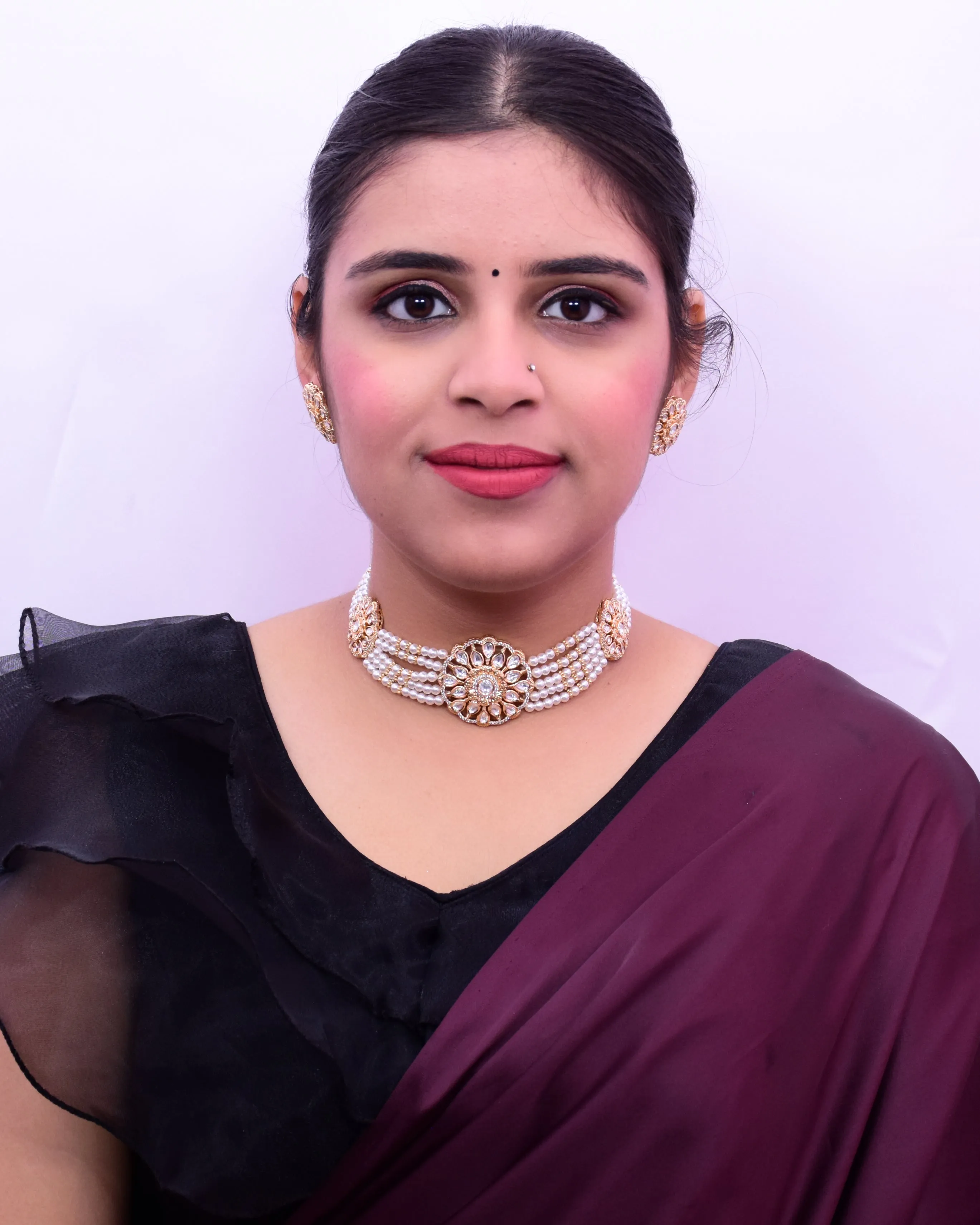 Designer Gold Plated Royal Kundan Choker Style Necklace with Earrings