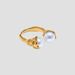 Double Pearl 18k Gold Ring