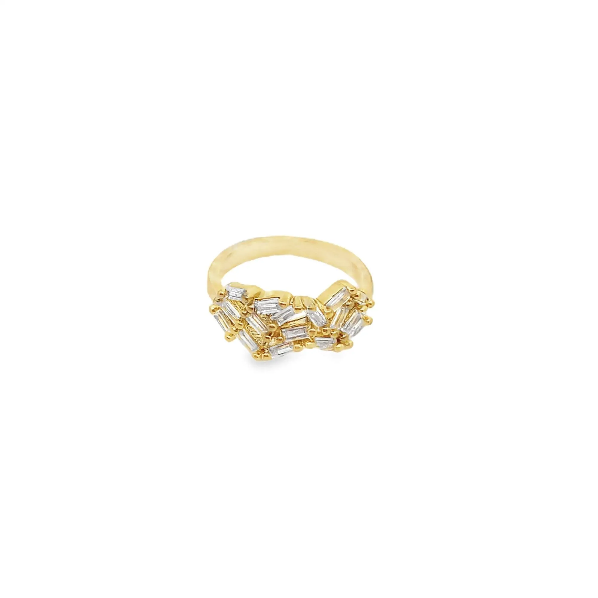 Eccentric Scatter Baguette CZ Stone Cluster Ring