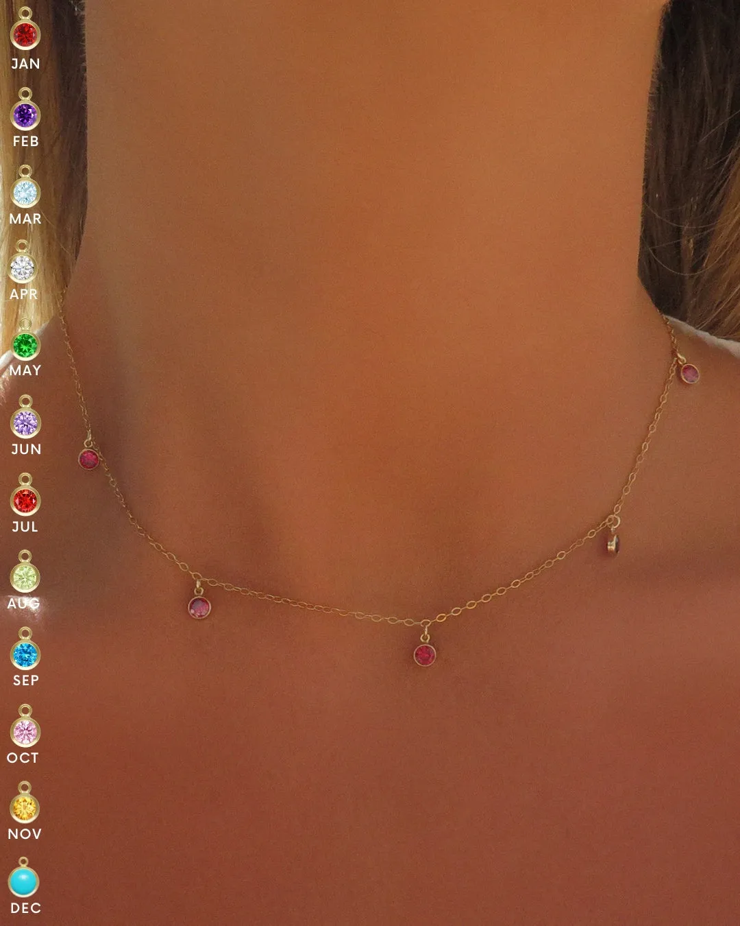 Five Birthstone Necklace - 14K Yellow Gold Fill