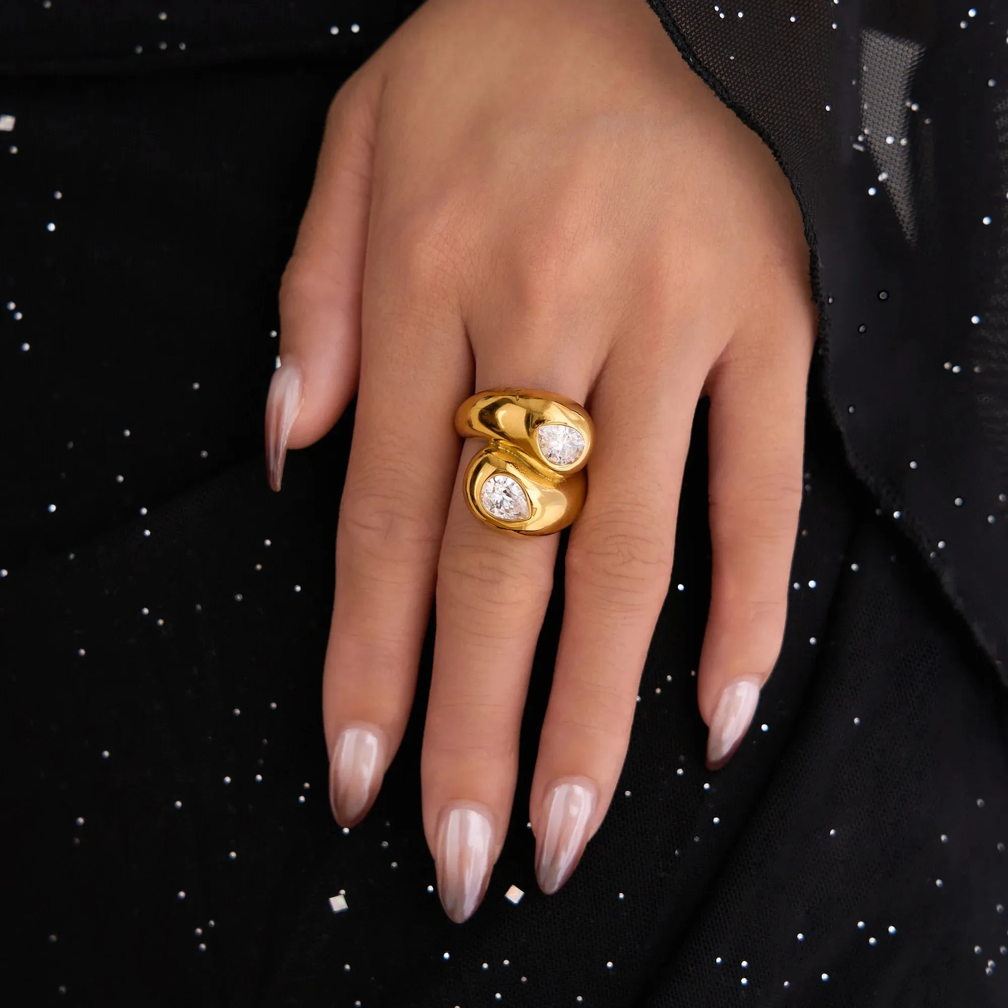 Gemstone Crossover 18k Gold Ring