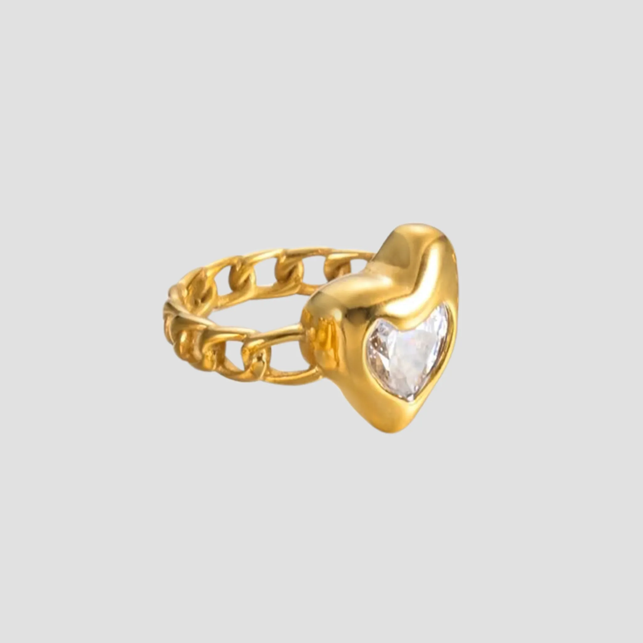 Gemstone Heart Link 18k Gold Ring