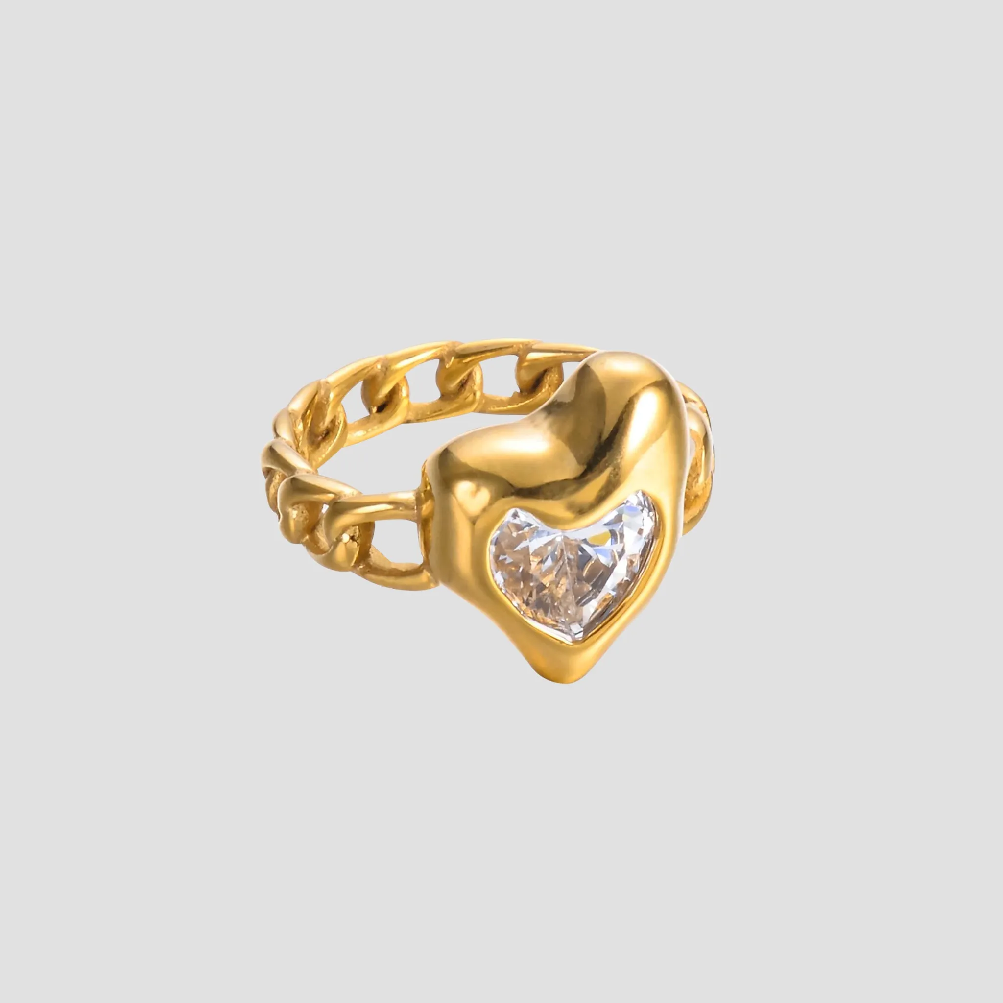Gemstone Heart Link 18k Gold Ring