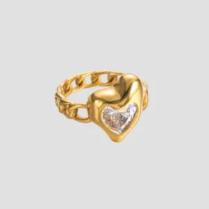 Gemstone Heart Link 18k Gold Ring
