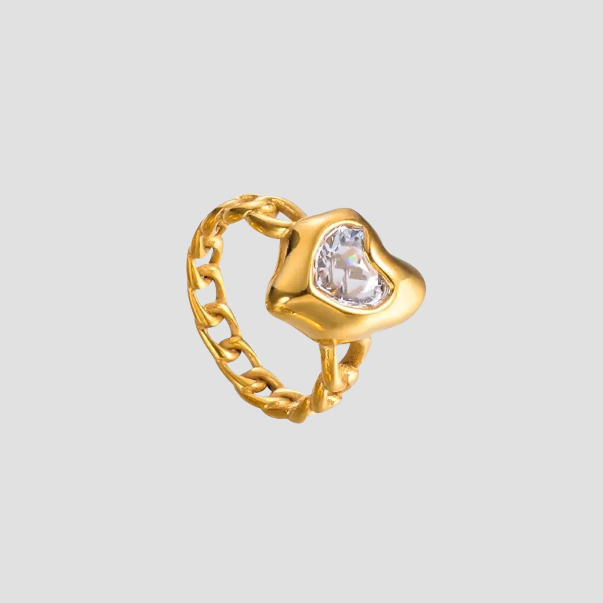 Gemstone Heart Link 18k Gold Ring