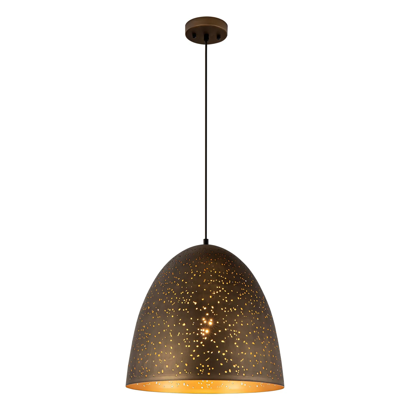 Glowlings 1-Light Vintage Rustic Starry Hourglass Antique Brass Dome Pendant Light