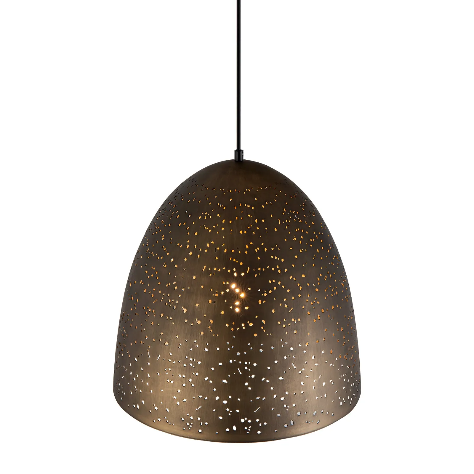 Glowlings 1-Light Vintage Rustic Starry Hourglass Antique Brass Dome Pendant Light