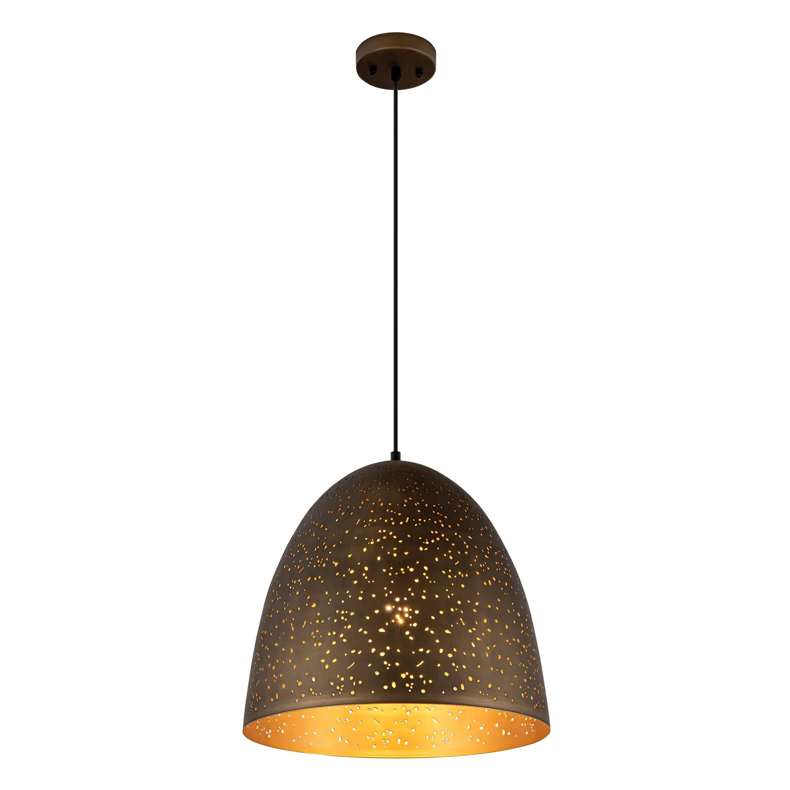Glowlings 1-Light Vintage Rustic Starry Hourglass Antique Brass Dome Pendant Light