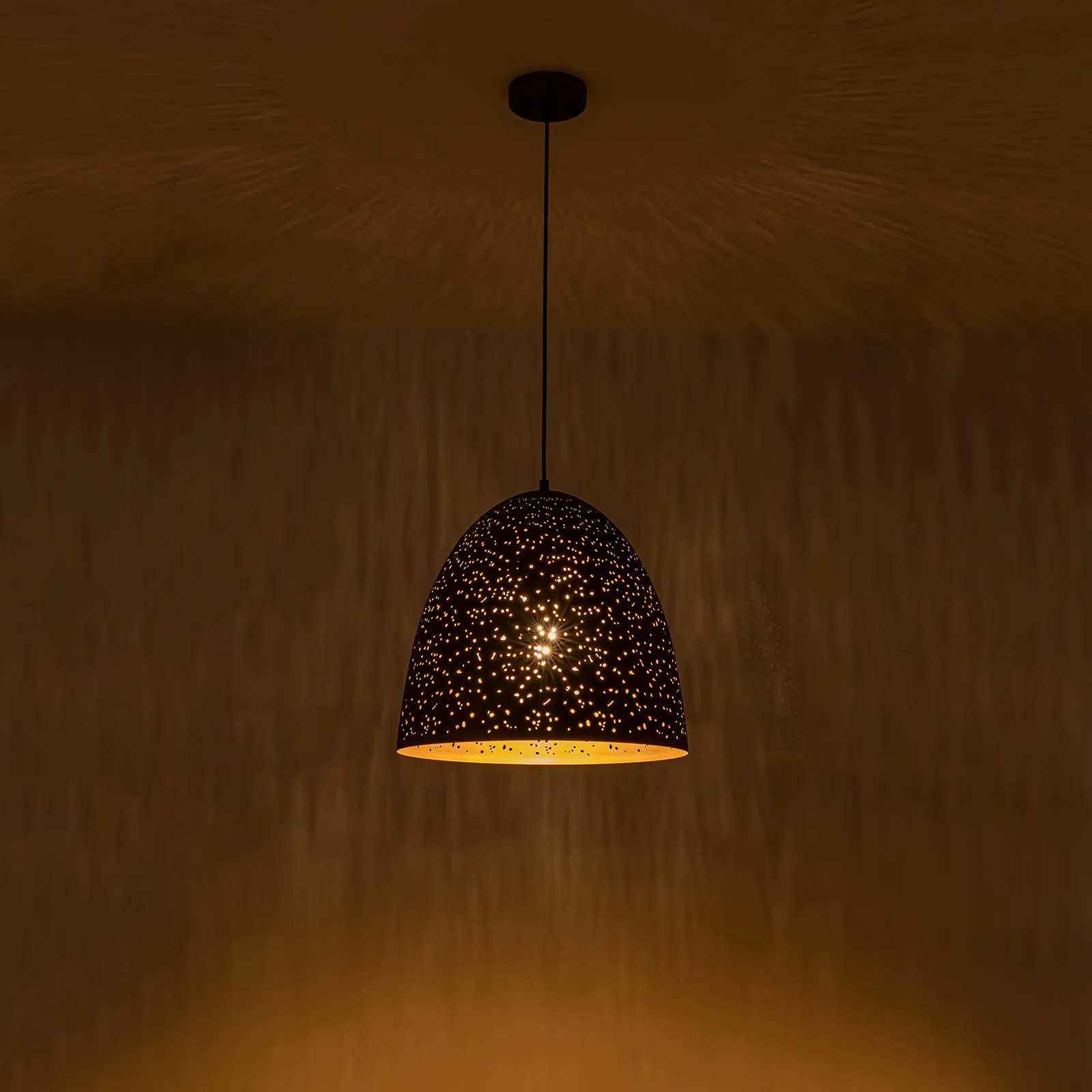 Glowlings 1-Light Vintage Rustic Starry Hourglass Antique Brass Dome Pendant Light