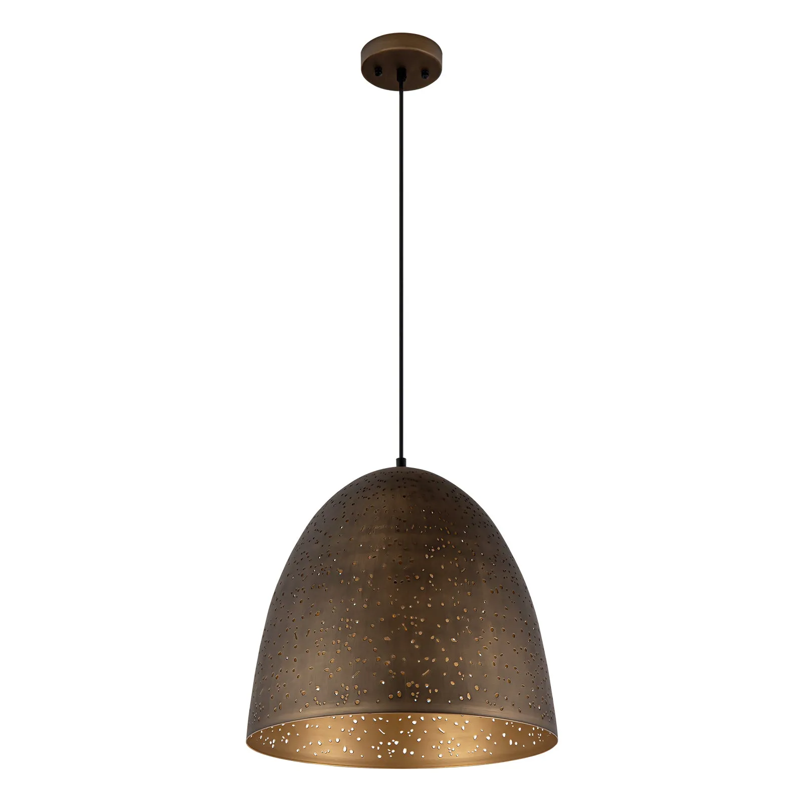 Glowlings 1-Light Vintage Rustic Starry Hourglass Antique Brass Dome Pendant Light