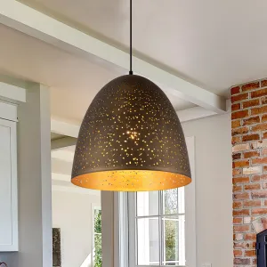 Glowlings 1-Light Vintage Rustic Starry Hourglass Antique Brass Dome Pendant Light