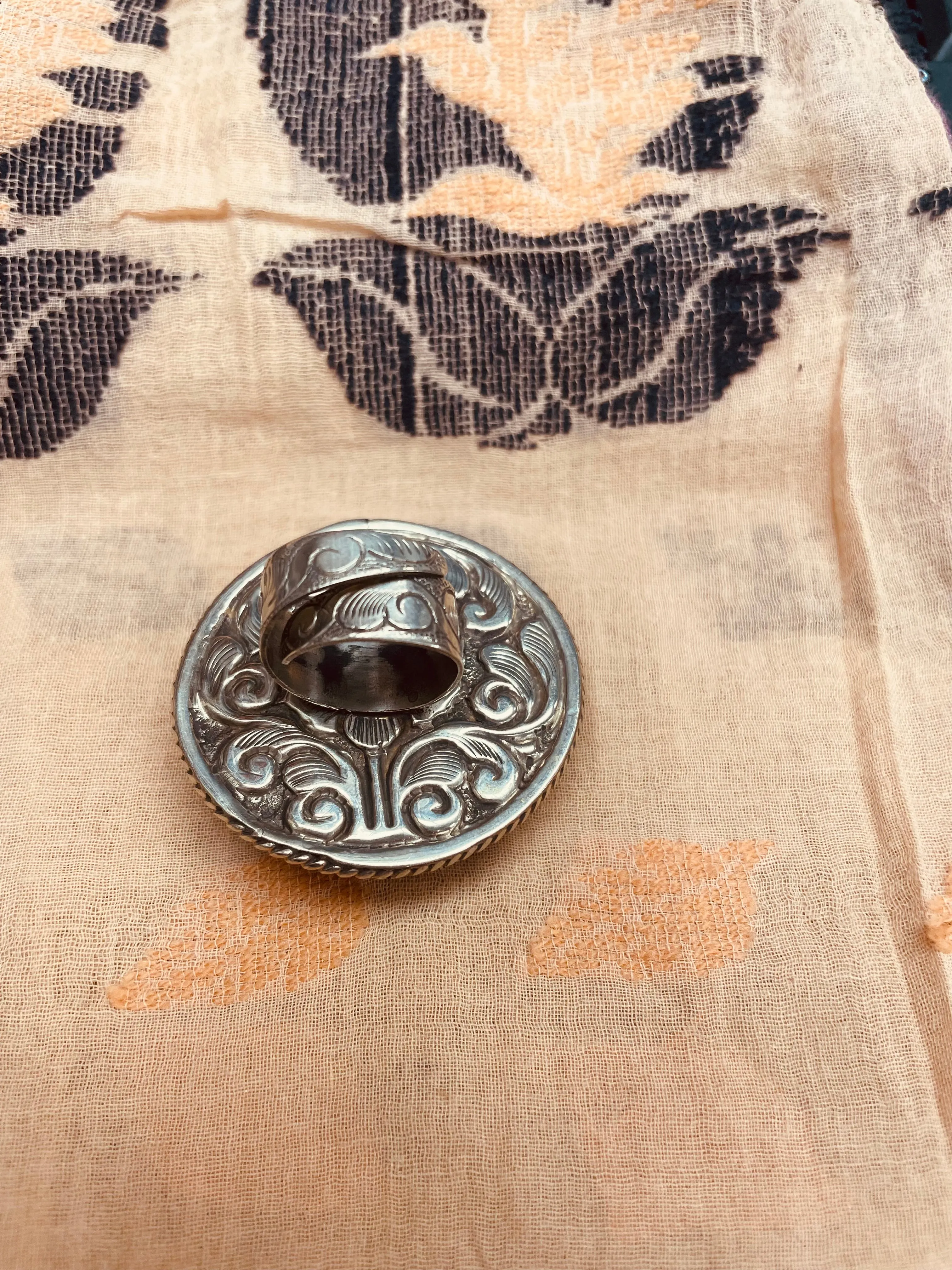 Goddess Moon Face Carved in Labradorite Adjustable Ornate Ring